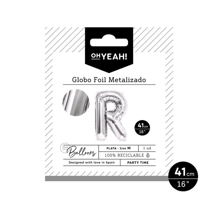 GLOBO POLIAMIDA LETRA R 41CM-16 PLATA METALIZADO 1 UD | AMBER MOOD OH YEAH | 1 UNIDAD | 8435557704118 Imagen principal del producto