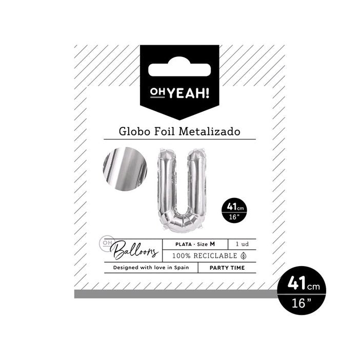GLOBO POLIAMIDA LETRA U 41CM-16 PLATA METALIZADO 1 UD | AMBER MOOD OH YEAH | 1 UNIDAD | 8435557704149 Imagen principal del producto