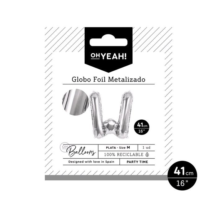 GLOBO POLIAMIDA LETRA W 41CM-16 PLATA METALIZADO 1 UD | AMBER MOOD OH YEAH | 1 UNIDAD | 8435557704163 Imagen principal del producto