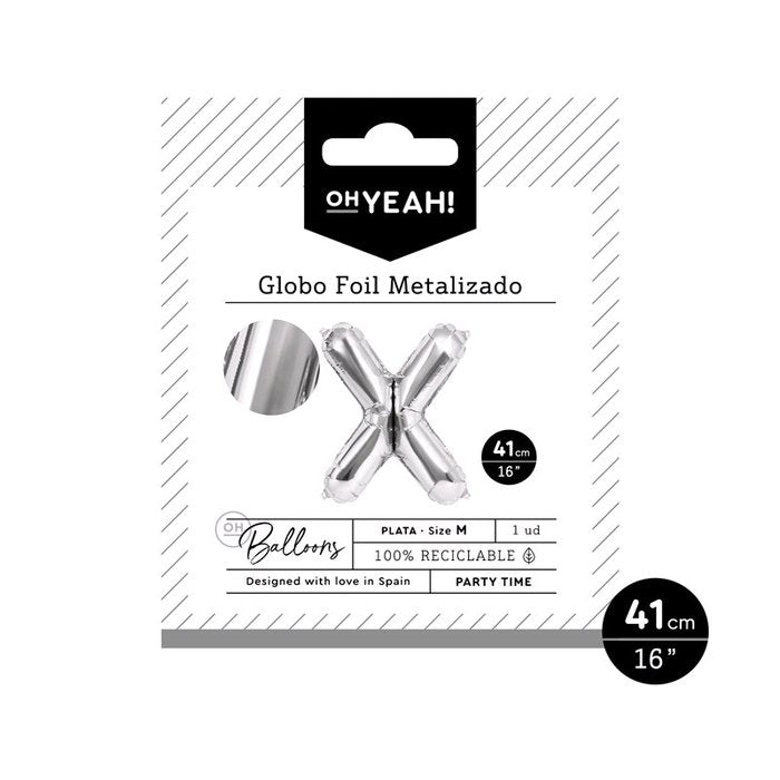 GLOBO POLIAMIDA LETRA X 41CM-16 PLATA METALIZADO 1 UD | AMBER MOOD OH YEAH | 1 UNIDAD | 8435557704170 Imagen principal del producto