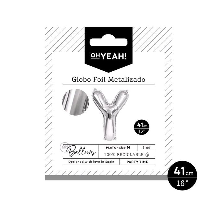GLOBO POLIAMIDA LETRA Y 41CM-16 PLATA METALIZADO 1 UD | AMBER MOOD OH YEAH | 1 UNIDAD | 8435557704187 Imagen principal del producto
