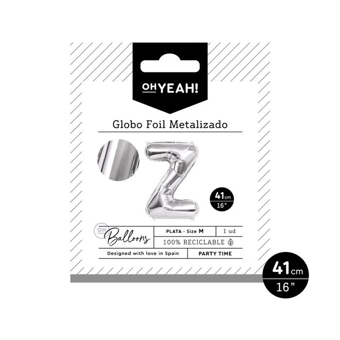 GLOBO POLIAMIDA LETRA Z 41CM-16 PLATA METALIZADO 1 UD | AMBER MOOD OH YEAH | 1 UNIDAD | 8435557704194 Imagen principal del producto