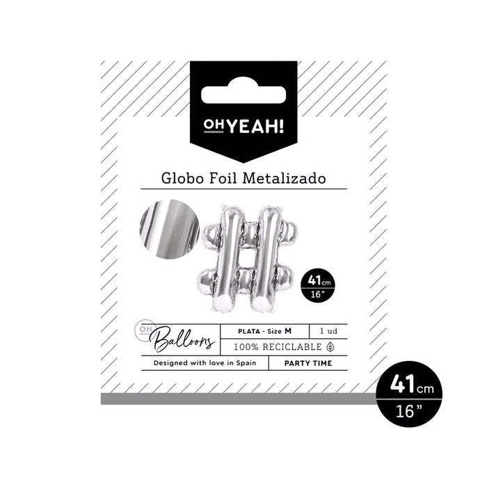 GLOBO POLIAMIDA LETRA # 41CM-16 PLATA METALIZADO 1 UD | AMBER MOOD OH YEAH | 1 UNIDAD | 8435557704200 Imagen principal del producto