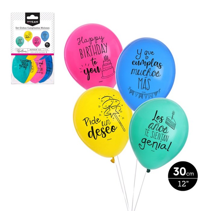 SET 8 GLOBOS CUMPLEAÑOS MOLONES DISEÑO SURTIDO 30CM LATEX | AMBER MOOD OH YEAH | 1 UNIDAD | 28435557707816 Imagen principal del producto