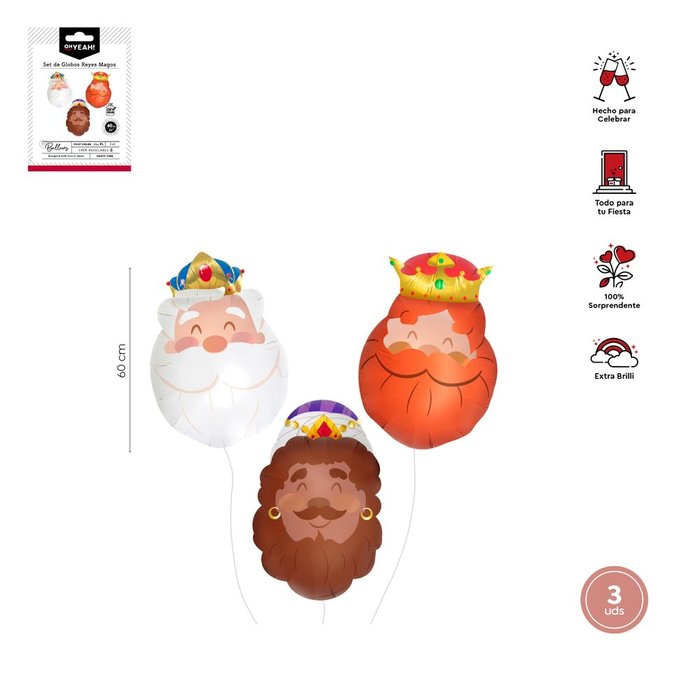 SET 3 UDS GLOBOS REYES MAGOS 37X60CM-14,5X24 | AMBER MOOD OH YEAH | 1 UNIDAD | 28435557715965 Imagen principal del producto