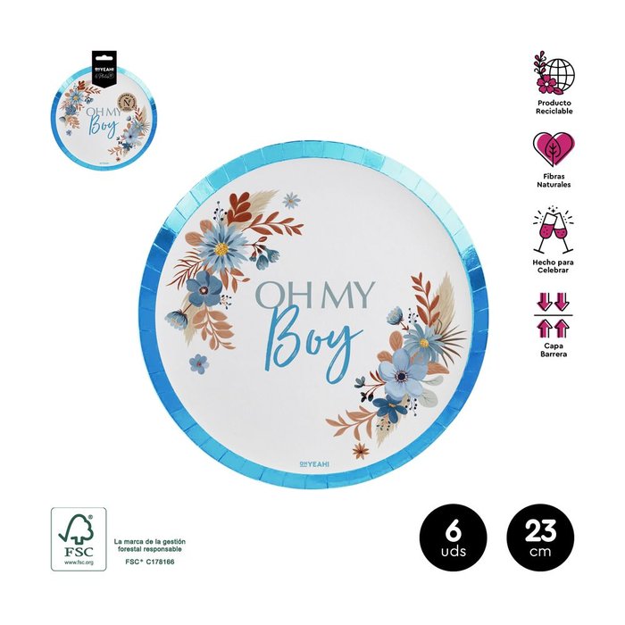 Set 6 Platos Llanos Oh My Boy Azul Pastel 23 cm Amber Mood Oh Yeah Imagen principal del producto
