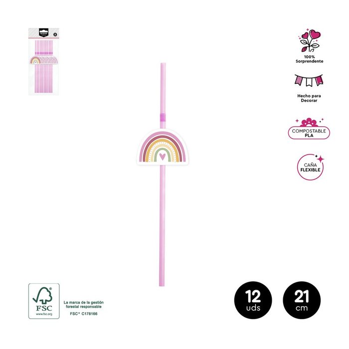 SET 12 CAÑAS FLEXIBLES ADORNOS ROSA PASTEL 21CM FSCMIX 70% | AMBER MOOD OH YEAH | ENVASE 12 UDS. UNIDAD | 8435557717316 Imagen principal del producto