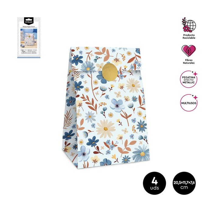 SET 4 SOBRES PAPEL FLORAL AZUL PASTEL 7,5X11,5X20,5CM | AMBER MOOD OH YEAH | 1 UNIDAD | 28435557717358