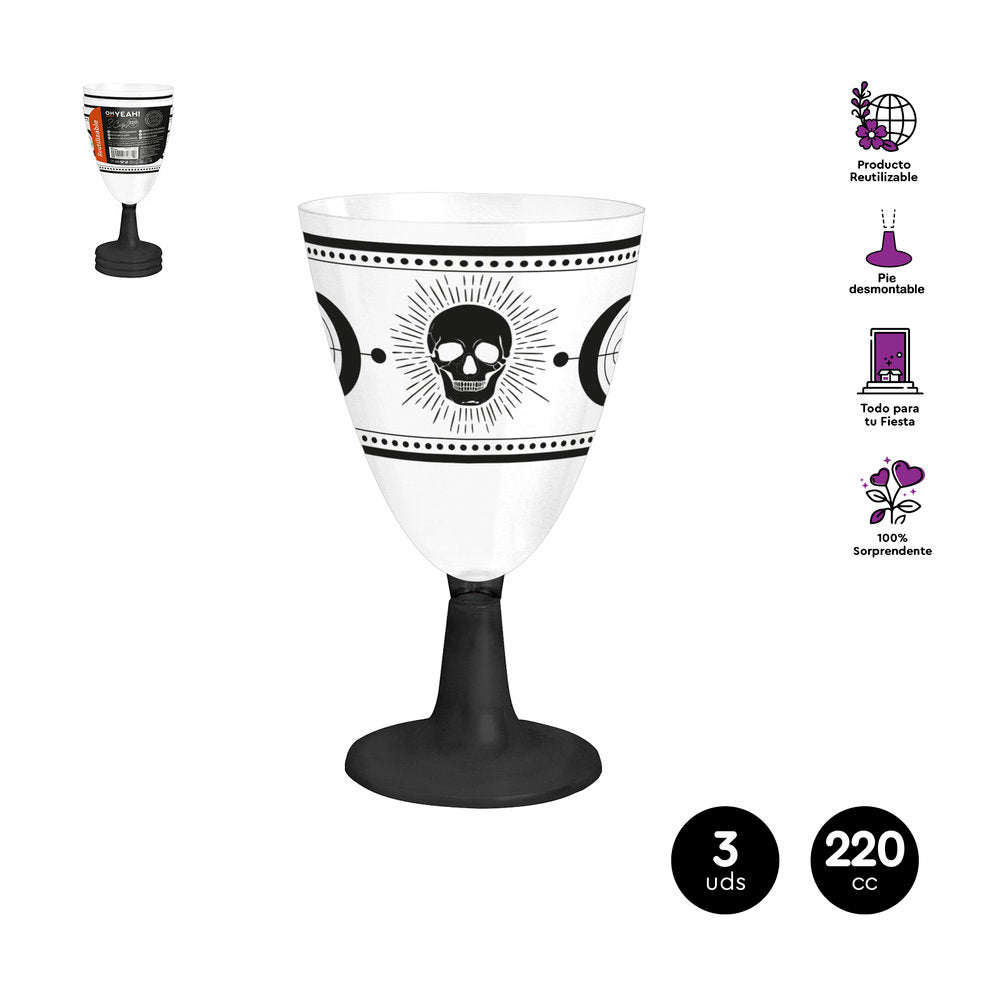 COPA AGUA/VINO CALAVERA REU,PIE NEGRO 220CC BLISTER 3 UDS | AMBER MOOD OH YEAH | 1 UNIDAD | 8435557718320 Imagen principal del producto