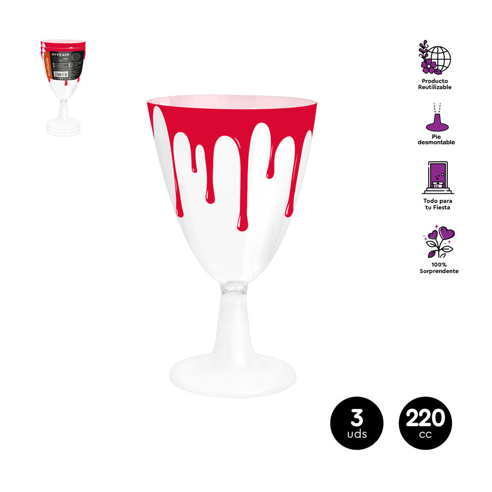 PAQUETE 3 COPAS HALLOWEEN SANGRE PIE TRANSPARENTE 220CC | AMBER MOOD OH YEAH | 1 UNIDAD | 28435557718331