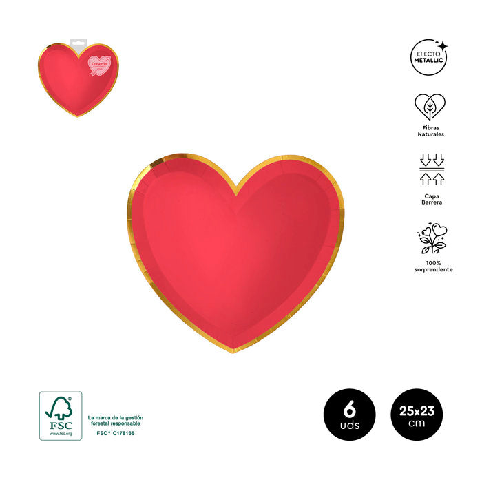 SET 6 PLATOS FORMA CORAZON 25X23CM CARTON FSC MIX70% | AMBER MOOD OH YEAH | 1 UNIDAD | 8435557723553 Imagen principal del producto