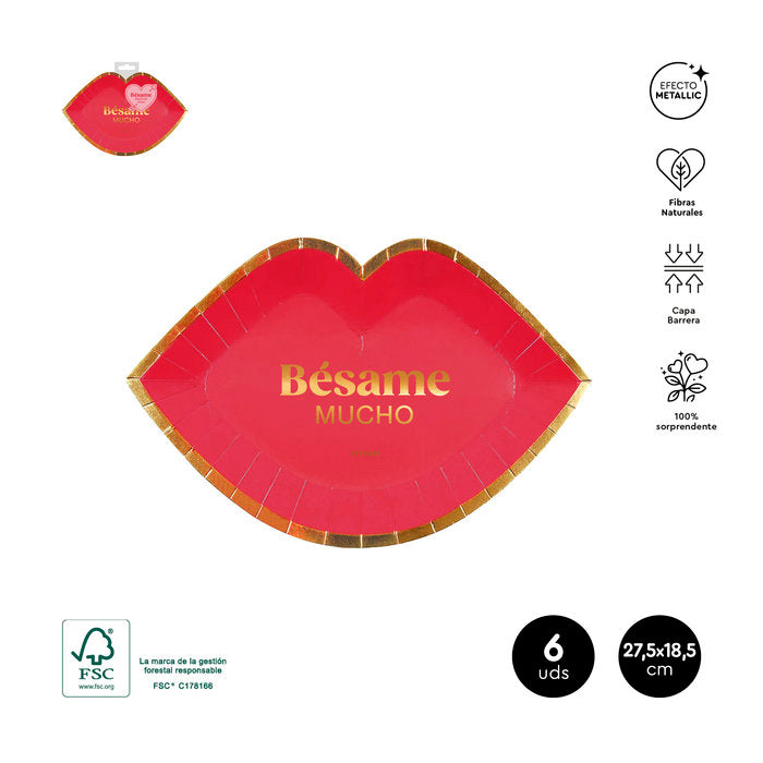 SET 6 PLATOS FORMA LABIOS 27,5X18,5CM CARTON FSC MIX70% | AMBER MOOD OH YEAH | 1 UNIDAD | 8435557723560
