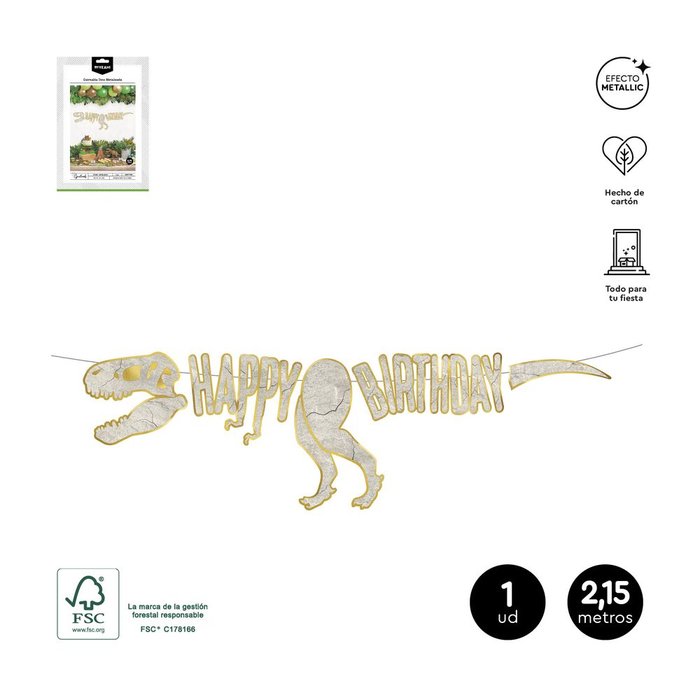 GUIRNALDA ESQUELETO DINOSAURIO HAPPY BIRTHDAY 2M CARTON | AMBER MOOD OH YEAH | ENVASE 12 UDS. UNIDAD | 8435557724116 Imagen principal del producto