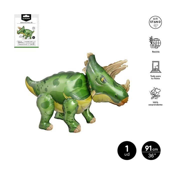 GLOBO FOIL DINOSAURIO 3D 91 X 54,5 CM 36 1 UD | AMBER MOOD OH YEAH | 1 UNIDAD | 8435557724130 Imagen principal del producto
