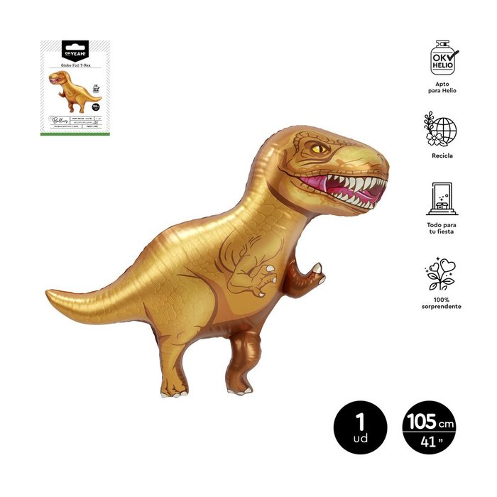 GLOBO FOIL DINOSAURIOS T-REX 100 X 94 CM 35 APTO HELIO | AMBER MOOD OH YEAH | 1 UNIDAD | 8435557724154