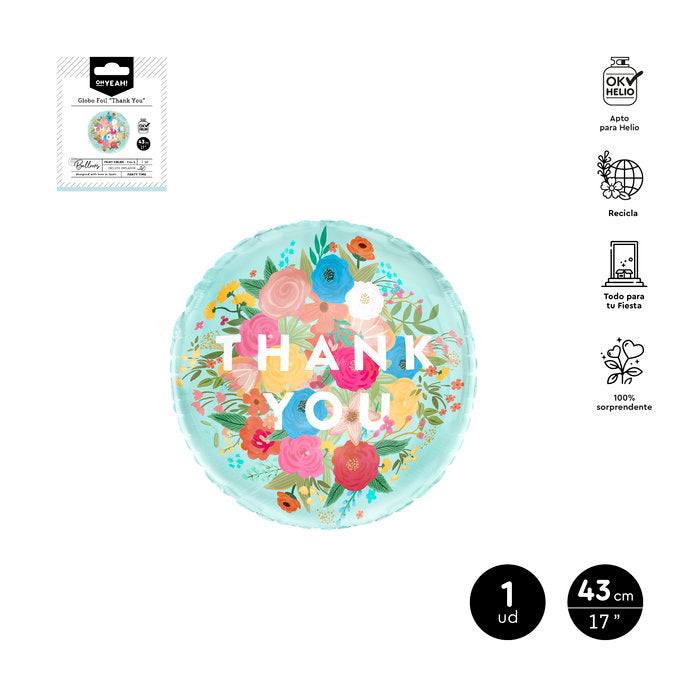GLOBO FOIL THANK YOU FLORAL Ø43CM | AMBER MOOD OH YEAH | ENVASE 12 UDS. UNIDAD | 8435557726042