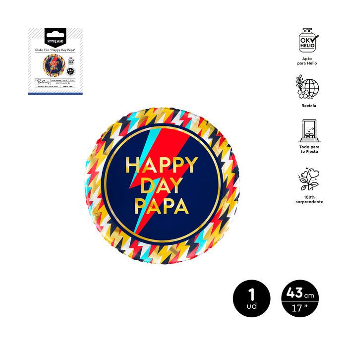 GLOBO FOIL REDONDO HAPPY DAY PAPA Ø43 CM | AMBER MOOD OH YEAH | ENVASE 12 UDS. UNIDAD | 8435557726066 Imagen principal del producto