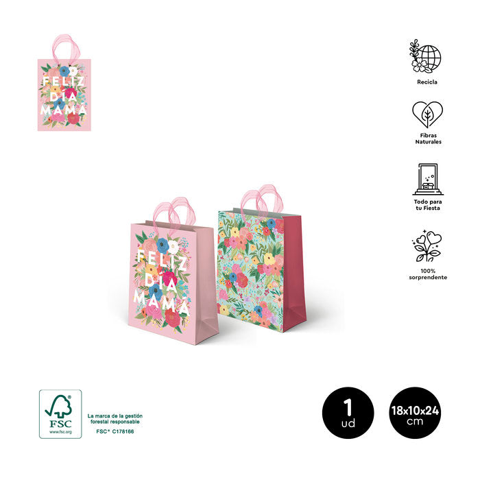 BOLSA FELIZ DIA MAMA FLORAL SURRIDA 18X10X24 CM | AMBER MOOD OH YEAH | 1 UNIDAD | 8435557726103