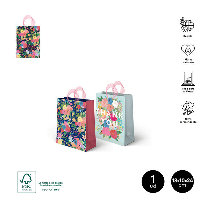 BOLSA THANK YOU FLORAL SURTIDAS 18X10X24CM | AMBER MOOD OH YEAH | ENVASE 48 UDS. UNIDAD | 18435557726377 Imagen principal del producto
