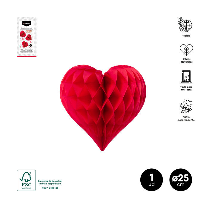 HONEYCOMB CORAZON ROJO Ø25CM PAPEL | AMBER MOOD OH YEAH | 1 UNIDAD | 8435557726899 Imagen principal del producto