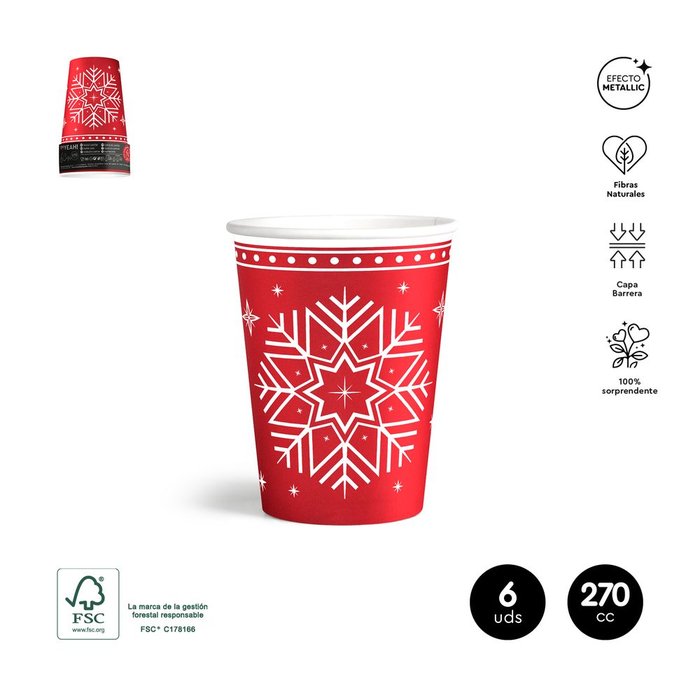 SET 6UDS VASO CARTON NAVIDAD ROJO 270CC | AMBER MOOD OH YEAH | ENVASE 32 UDS. UNIDAD | 8435557728923 Imagen principal del producto
