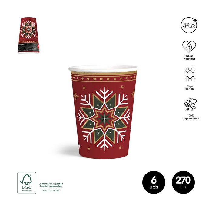 SET 6UDS VASO CARTON NAVIDAD 270CC ROJO ESTRELLA | AMBER MOOD OH YEAH | ENVASE 32 UDS. UNIDAD | 8435557728930 Imagen principal del producto