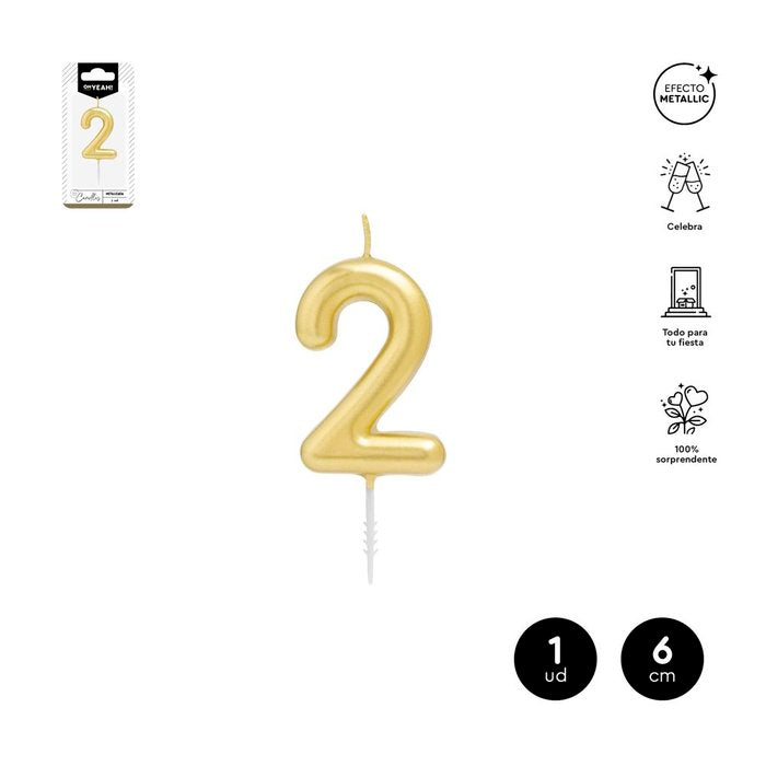 VELA CERA NUMERO 2 ORO 6 CM | AMBER MOOD OH YEAH | 1 UNIDAD | 28435557729672 Imagen principal del producto