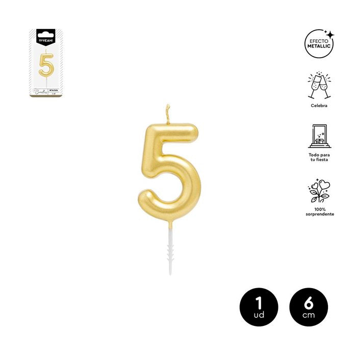 VELA CERA NUMERO 5 ORO 6 CM | AMBER MOOD OH YEAH | 1 UNIDAD | 28435557729702 Imagen principal del producto