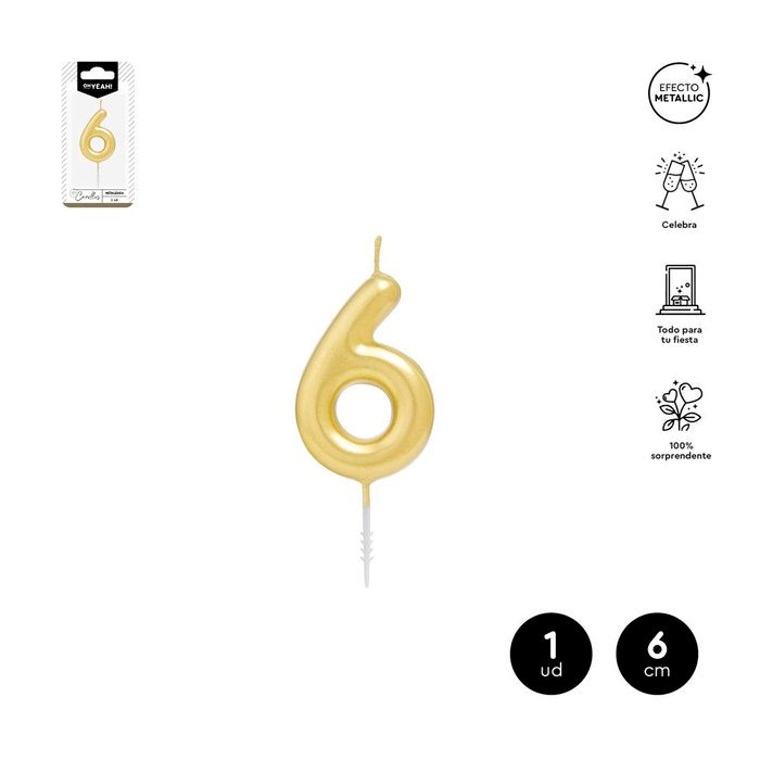 VELA CERA NUMERO 6 ORO 6 CM | AMBER MOOD OH YEAH | 1 UNIDAD | 28435557729719 Imagen principal del producto