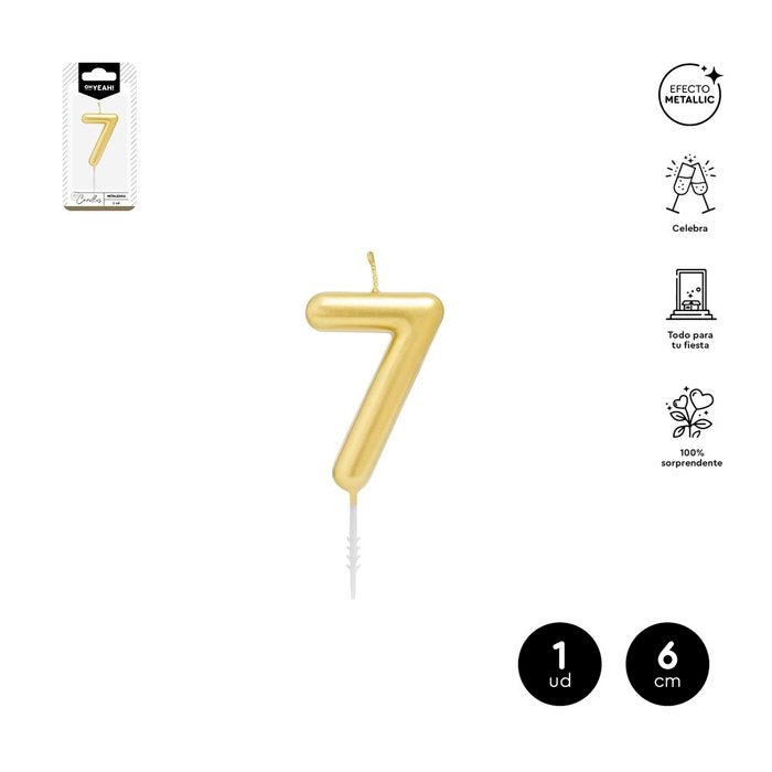 VELA CERA NUMERO 7 ORO 6 CM | AMBER MOOD OH YEAH | 1 UNIDAD | 28435557729726 Imagen principal del producto