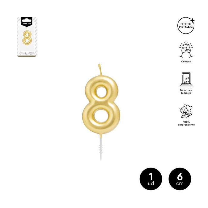 VELA CERA NUMERO 8 ORO 6 CM | AMBER MOOD OH YEAH | 1 UNIDAD | 28435557729733 Imagen principal del producto