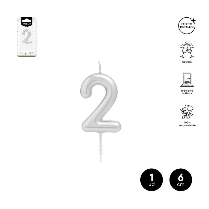 VELA CERA NUMERO 2 PLATA 6 CM | AMBER MOOD OH YEAH | 1 UNIDAD | 28435557729771 Imagen principal del producto