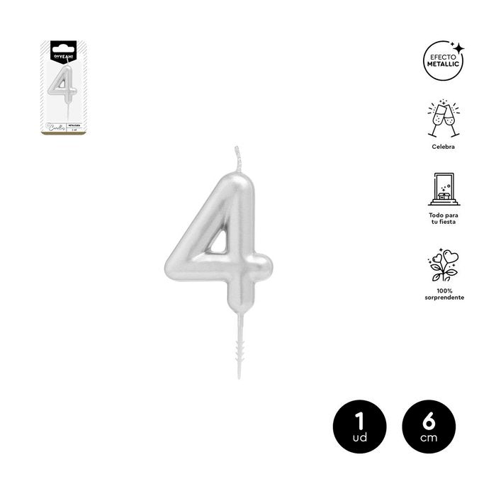VELA CERA NUMERO 4 PLATA 6 CM | AMBER MOOD OH YEAH | 1 UNIDAD | 28435557729795 Imagen principal del producto