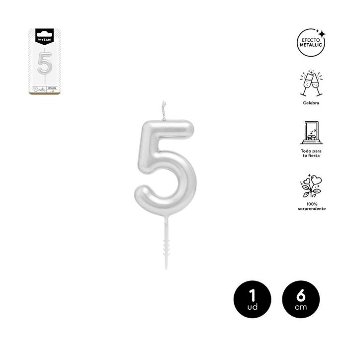 VELA CERA NUMERO 5 PLATA 6 CM | AMBER MOOD OH YEAH | 1 UNIDAD | 28435557729801 Imagen principal del producto
