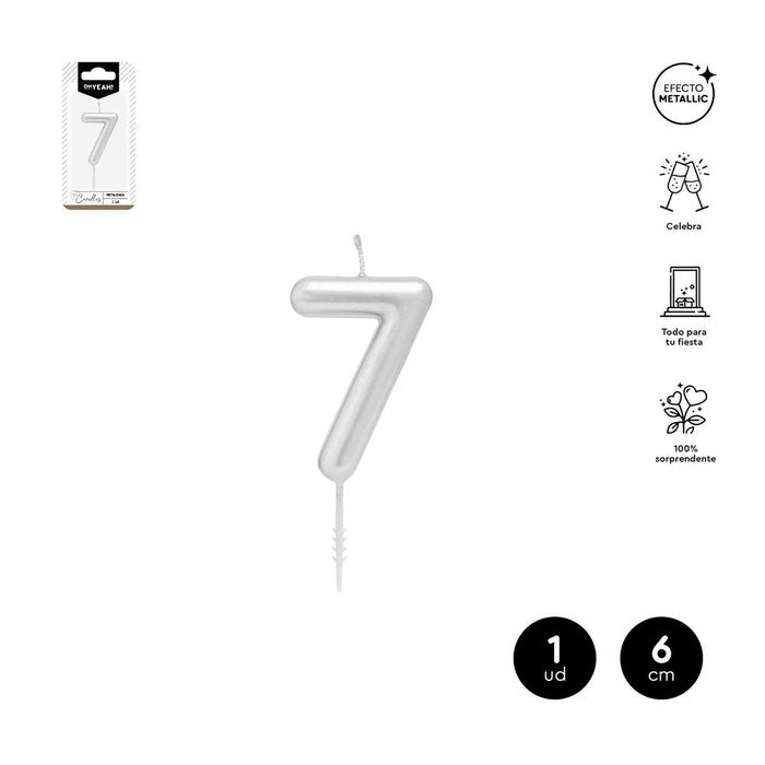VELA CERA NUMERO 7 PLATA 6 CM | AMBER MOOD OH YEAH | 1 UNIDAD | 28435557729825 Imagen principal del producto