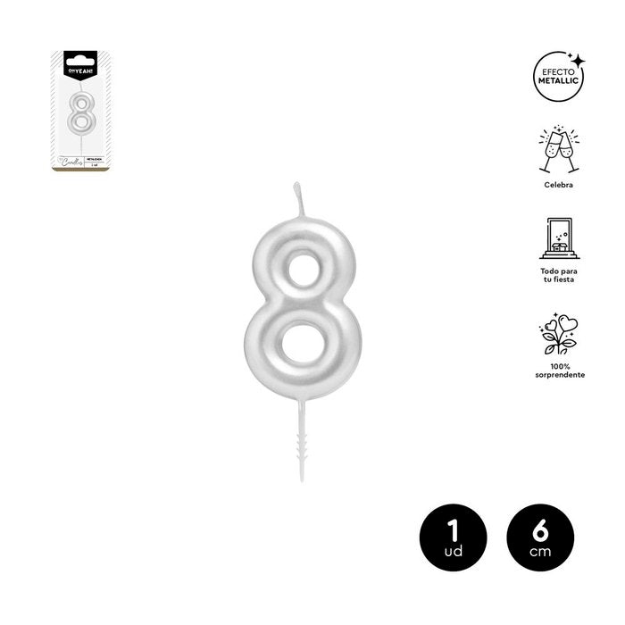 VELA CERA NUMERO 8 PLATA 6 CM | AMBER MOOD OH YEAH | 1 UNIDAD | 28435557729832 Imagen principal del producto