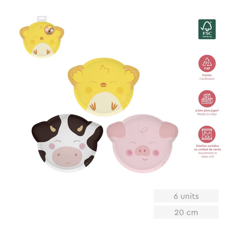 SET 6UDS PLATO LLANO FORMA ANIMALES SURTIDOS 20X25CM CARTON | AMBER MOOD OH YEAH | 1 UNIDAD | 8435557730674