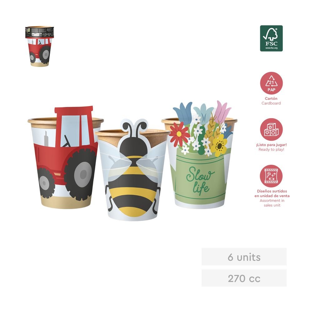 SET 6UDS VASO CARTON CON FUNDA GRANJA DISEÑO SURTIDOS 270C | AMBER MOOD OH YEAH | ENVASE 32 UDS. UNIDAD | 8435557730681 Imagen principal del producto