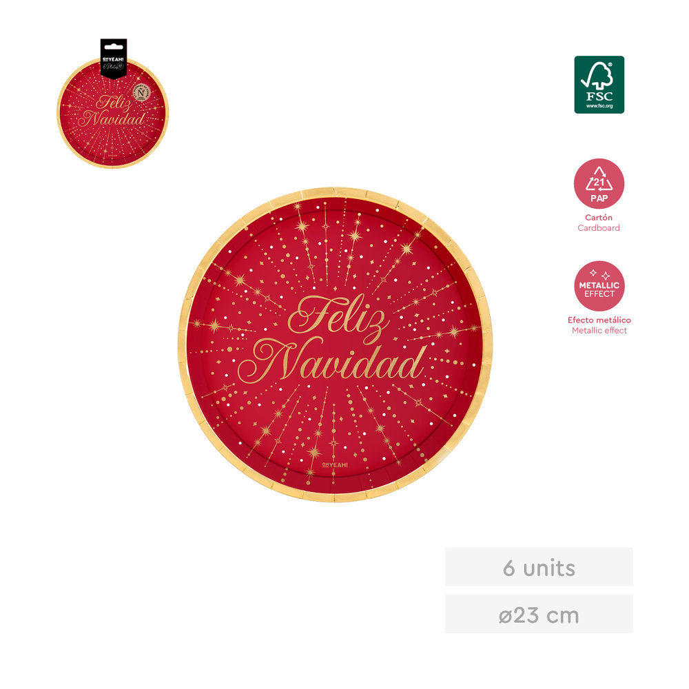 PLATO ROJO FELIZ NAVIDAD Ø23CM 6UDS | AMBER MOOD OH YEAH | ENVASE 24 UDS. UNIDAD | 18435557734440 Imagen principal del producto