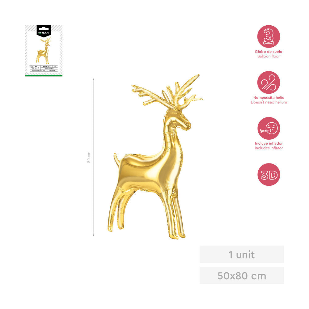 GLOBO FOIL RENO DORADO 3D 50X80CM 31 1UD | AMBER MOOD OH YEAH | 1 UNIDAD | 28435557735413 Imagen principal del producto