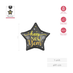 GLOBO FOIL ESTRELLA HAPPY NEW YEAR 91CM 1 UD | AMBER MOOD OH YEAH | ENVASE 12 UDS. UNIDAD | 28435557735581