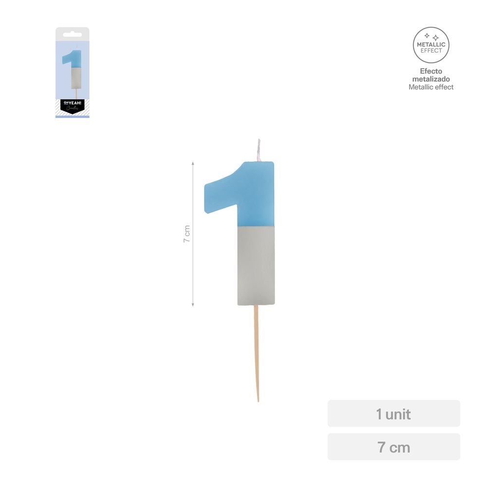 Vela Nº1 Bicolor Azul Plata 7 cm Amber Mood Oh Yeah Imagen principal del producto