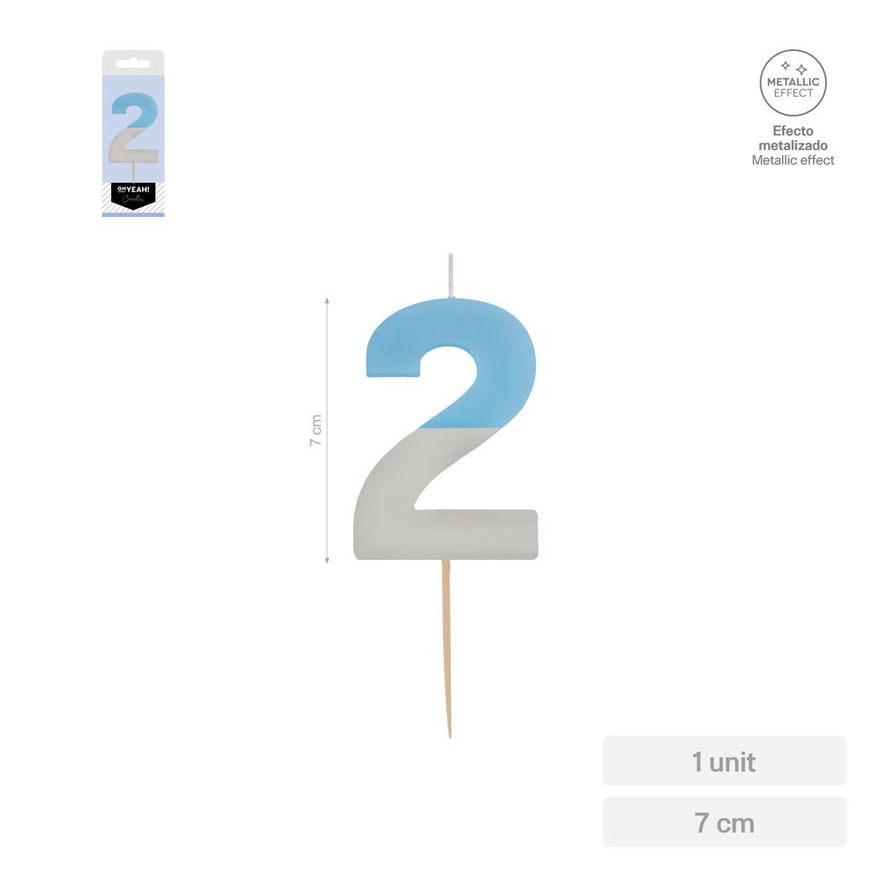 Vela Nº2 Bicolor Azul Plata 7 cm AMBER MOOD OH YEAH Imagen principal del producto