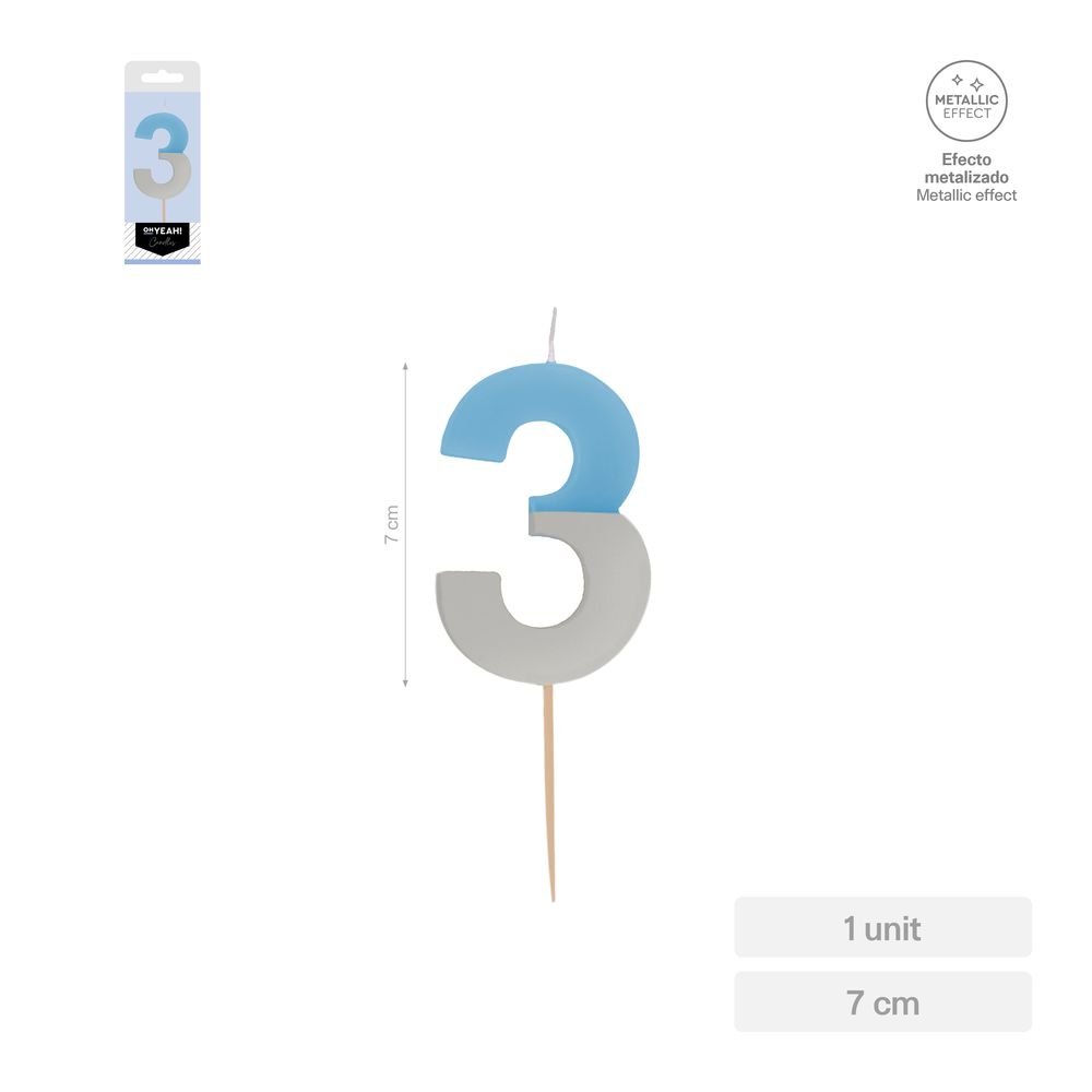 Vela Nº3 Bicolor Azul Plata 7 cm AMBER Mood OH YEAH Imagen principal del producto