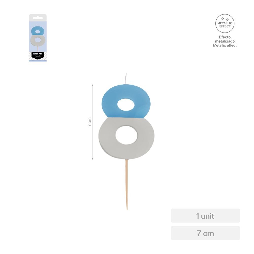 Vela Nº8 Bicolor Azul Plata 7 cm Amber Mood Oh Yeah Imagen principal del producto