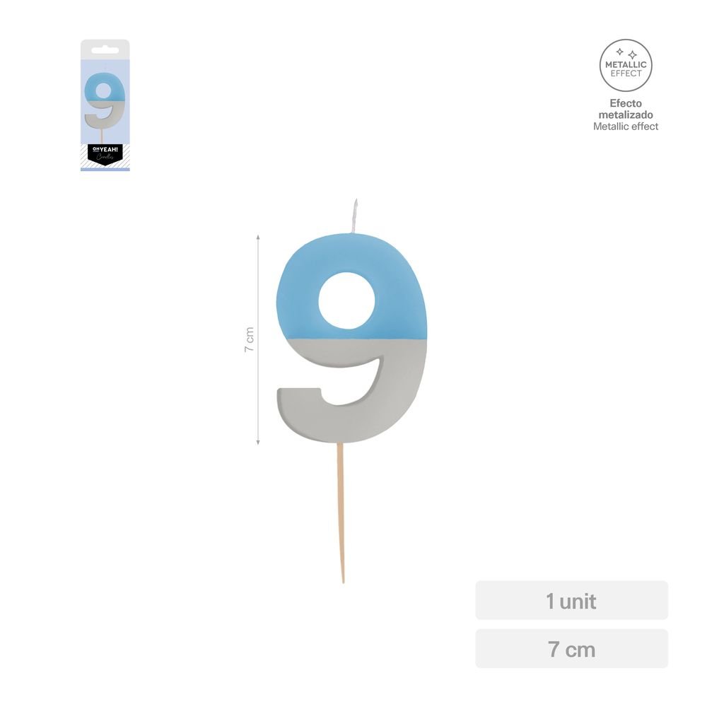 Vela Nº9 Bicolor Azul Plata 7 cm AMBER MOOD OH YEAH Imagen principal del producto