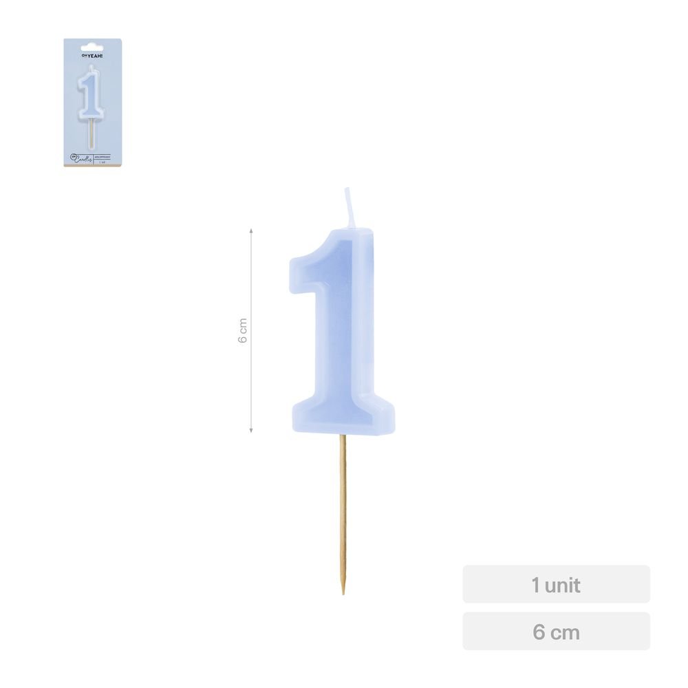 Vela Nº1 Borde Relieve Azul 6 cm AMBER MOOD OH YEAH Imagen principal del producto