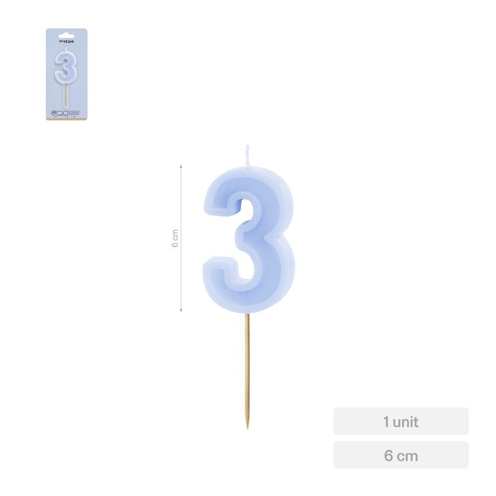 Vela Nº3 Borde Relieve Azul 6 cm AMBER Mood OH YEAH Imagen principal del producto
