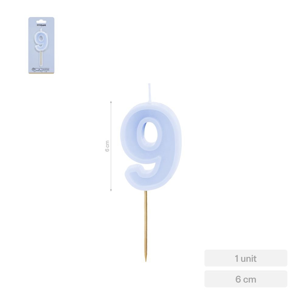 Vela Nº9 Borde Relieve Azul 6 cm Amber Mood Oh Yeah Imagen principal del producto