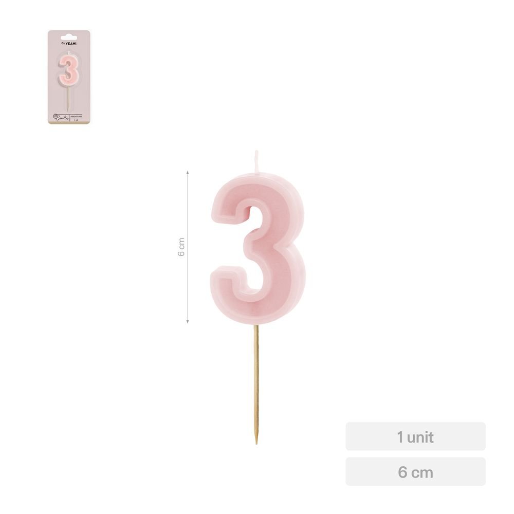 Vela Nº3 Borde Relieve Rosa 6 cm Amber Mood Oh Yeah Imagen principal del producto